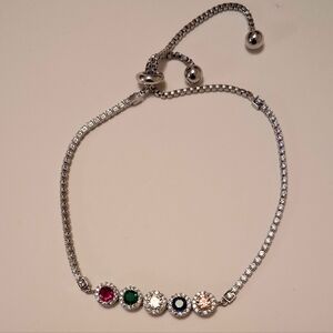 ELEGANT MULTI-COLOR GEMSTONE SILVER TONE BRACELET